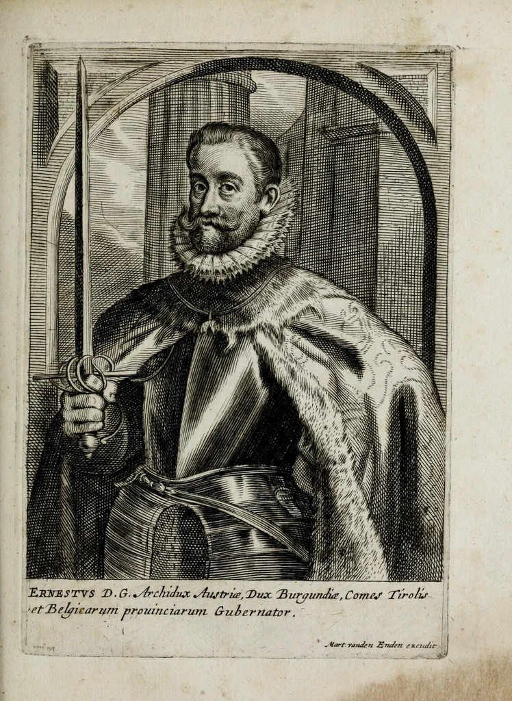 An illustration from Tabula chronologica, sive, Ducum Lotharingiae, Brabantiae, Limburgi &c. et gubernatorum ac archistrategorum eorundem ducatuum & ditionum continua series .., 1669, leaf 131