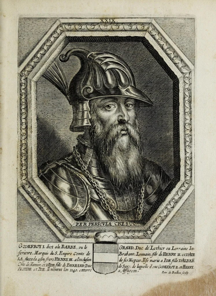 An illustration from Tabula chronologica, sive, Ducum Lotharingiae, Brabantiae, Limburgi &c. et gubernatorum ac archistrategorum eorundem ducatuum & ditionum continua series .., 1669, leaf 33