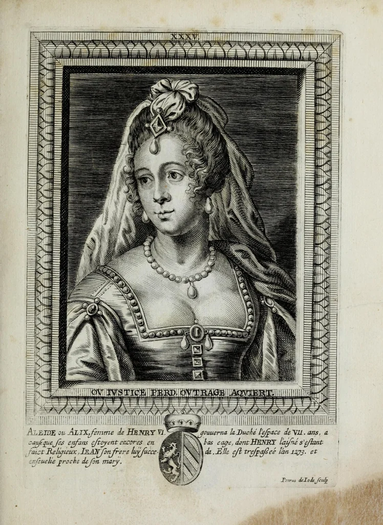 An illustration from Tabula chronologica, sive, Ducum Lotharingiae, Brabantiae, Limburgi &c. et gubernatorum ac archistrategorum eorundem ducatuum & ditionum continua series .., 1669, leaf 51