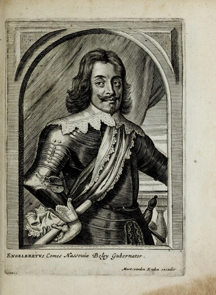 An illustration from Tabula chronologica, sive, Ducum Lotharingiae, Brabantiae, Limburgi &c. et gubernatorum ac archistrategorum eorundem ducatuum & ditionum continua series .., 1669, leaf 91