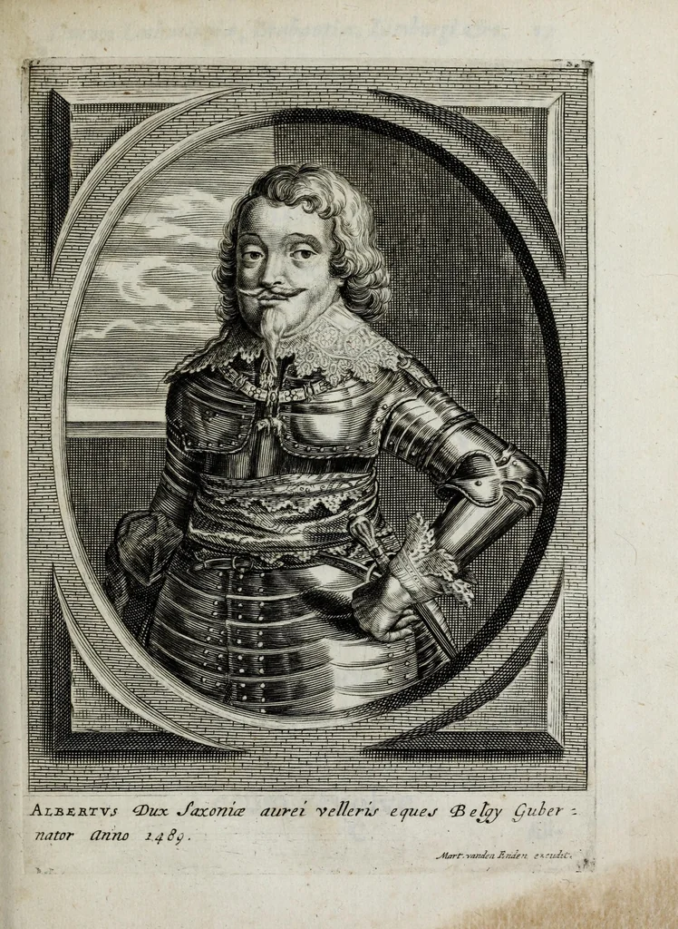 An illustration from Tabula chronologica, sive, Ducum Lotharingiae, Brabantiae, Limburgi &c. et gubernatorum ac archistrategorum eorundem ducatuum & ditionum continua series .., 1669, leaf 93