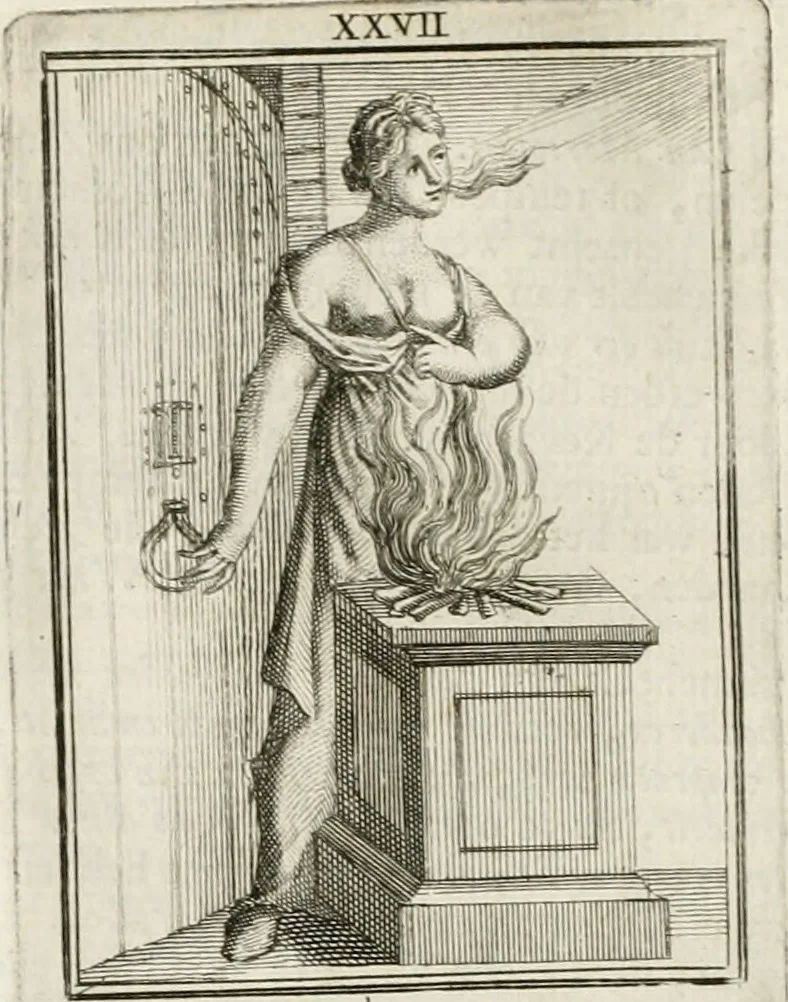 An illustration from Tafereel van overdeftige zinnebeelden : gemaelt naer de deuchden, ondeuchden, gemoetsdriften der menschen, straffen Godts, en zegeningen : eerst beschreven door Cesare Ripa, Pierius Valerianus, Orus Apollo, en anderen ..., 1722, leaf 155