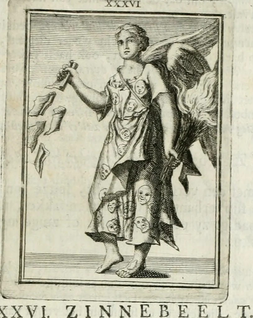 An illustration from Tafereel van overdeftige zinnebeelden : gemaelt naer de deuchden, ondeuchden, gemoetsdriften der menschen, straffen Godts, en zegeningen : eerst beschreven door Cesare Ripa, Pierius Valerianus, Orus Apollo, en anderen ..., 1722, leaf 214