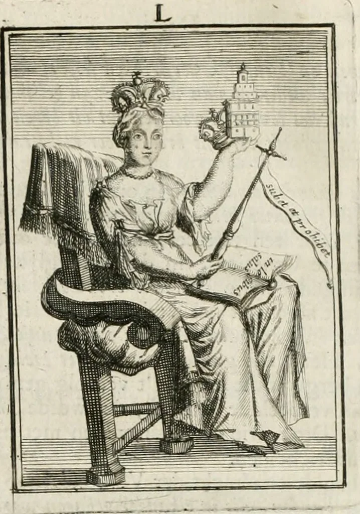 An illustration from Tafereel van overdeftige zinnebeelden : gemaelt naer de deuchden, ondeuchden, gemoetsdriften der menschen, straffen Godts, en zegeningen : eerst beschreven door Cesare Ripa, Pierius Valerianus, Orus Apollo, en anderen ..., 1722, leaf 311