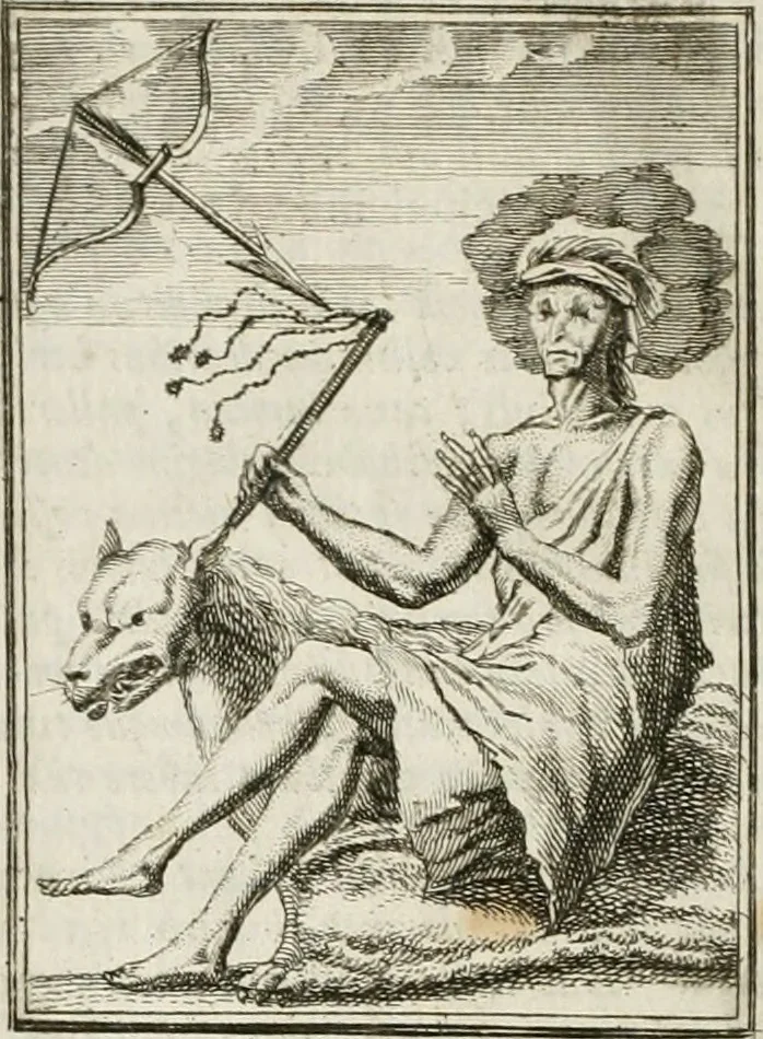 An illustration from Tafereel van overdeftige zinnebeelden : gemaelt naer de deuchden, ondeuchden, gemoetsdriften der menschen, straffen Godts, en zegeningen : eerst beschreven door Cesare Ripa, Pierius Valerianus, Orus Apollo, en anderen ..., 1722, leaf 357