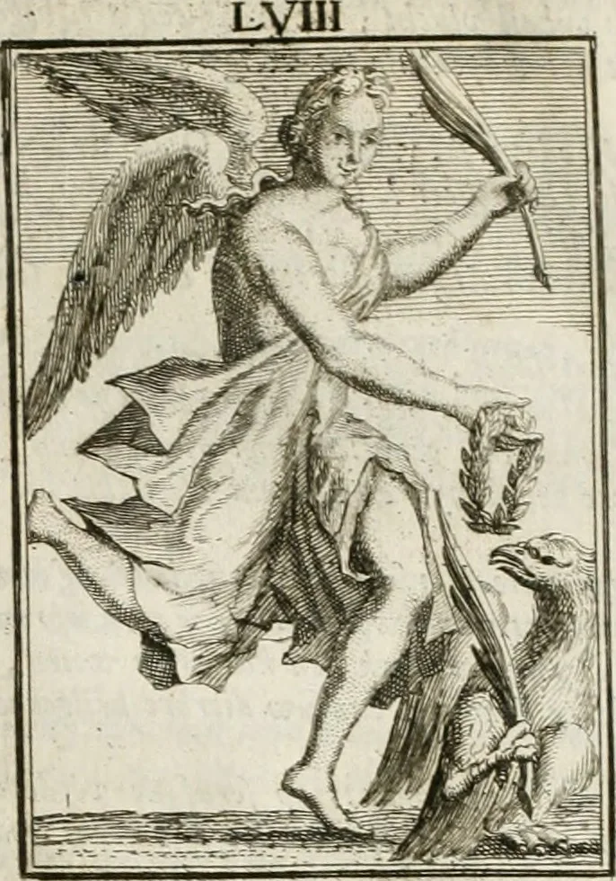 An illustration from Tafereel van overdeftige zinnebeelden : gemaelt naer de deuchden, ondeuchden, gemoetsdriften der menschen, straffen Godts, en zegeningen : eerst beschreven door Cesare Ripa, Pierius Valerianus, Orus Apollo, en anderen ..., 1722, leaf 369