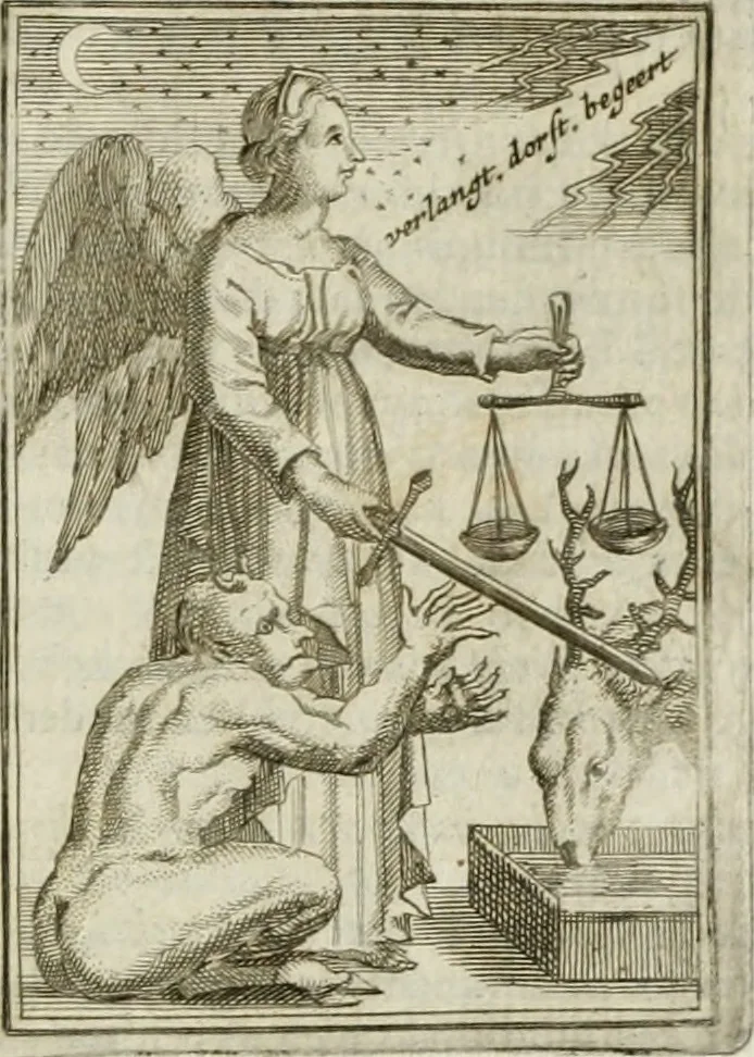 An illustration from Tafereel van overdeftige zinnebeelden : gemaelt naer de deuchden, ondeuchden, gemoetsdriften der menschen, straffen Godts, en zegeningen : eerst beschreven door Cesare Ripa, Pierius Valerianus, Orus Apollo, en anderen ..., 1722, leaf 430