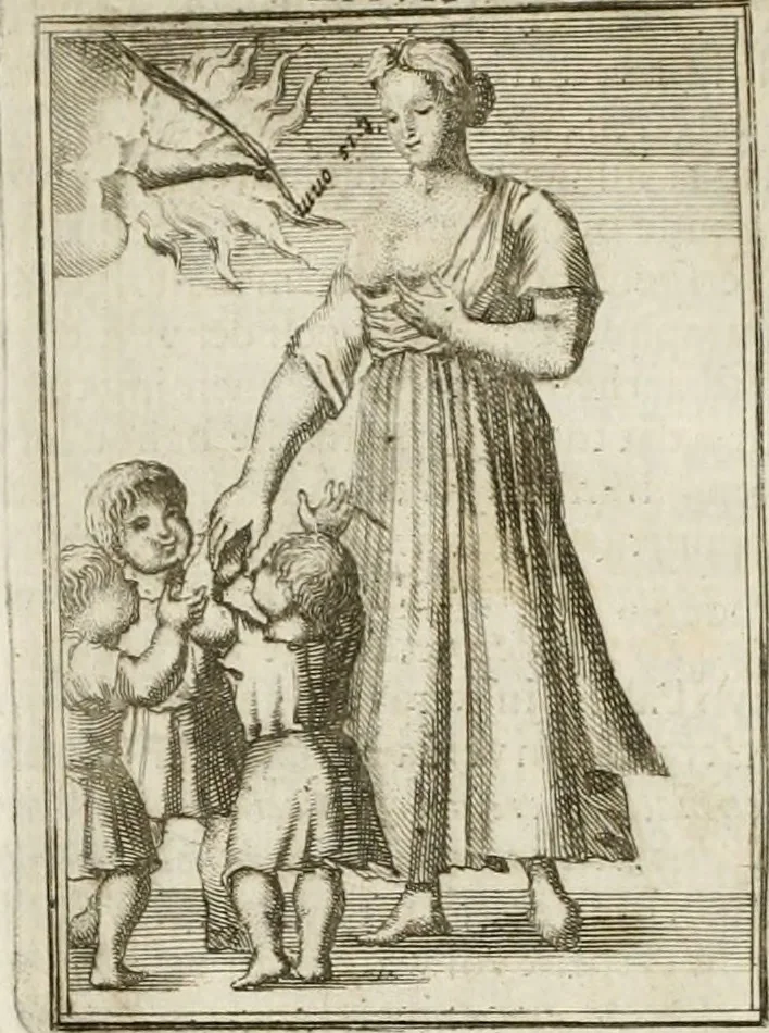 An illustration from Tafereel van overdeftige zinnebeelden : gemaelt naer de deuchden, ondeuchden, gemoetsdriften der menschen, straffen Godts, en zegeningen : eerst beschreven door Cesare Ripa, Pierius Valerianus, Orus Apollo, en anderen ..., 1722, leaf 435