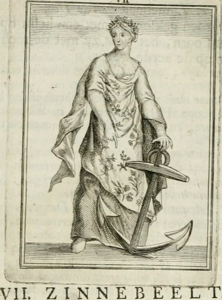 An illustration from Tafereel van overdeftige zinnebeelden : gemaelt naer de deuchden, ondeuchden, gemoetsdriften der menschen, straffen Godts, en zegeningen : eerst beschreven door Cesare Ripa, Pierius Valerianus, Orus Apollo, en anderen ..., 1722, leaf 44
