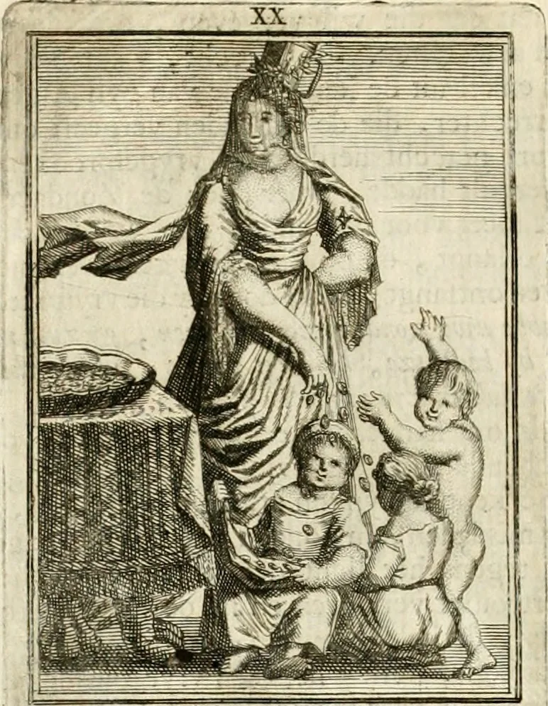An illustration from Tafereel van overdeftige zinnebeelden : gemaelt naer de deuchden, ondeuchden, gemoetsdriften der menschen, straffen Godts, en zegeningen : eerst beschreven door Cesare Ripa, Pierius Valerianus, Orus Apollo, en anderen ..., 1722, leaf 109