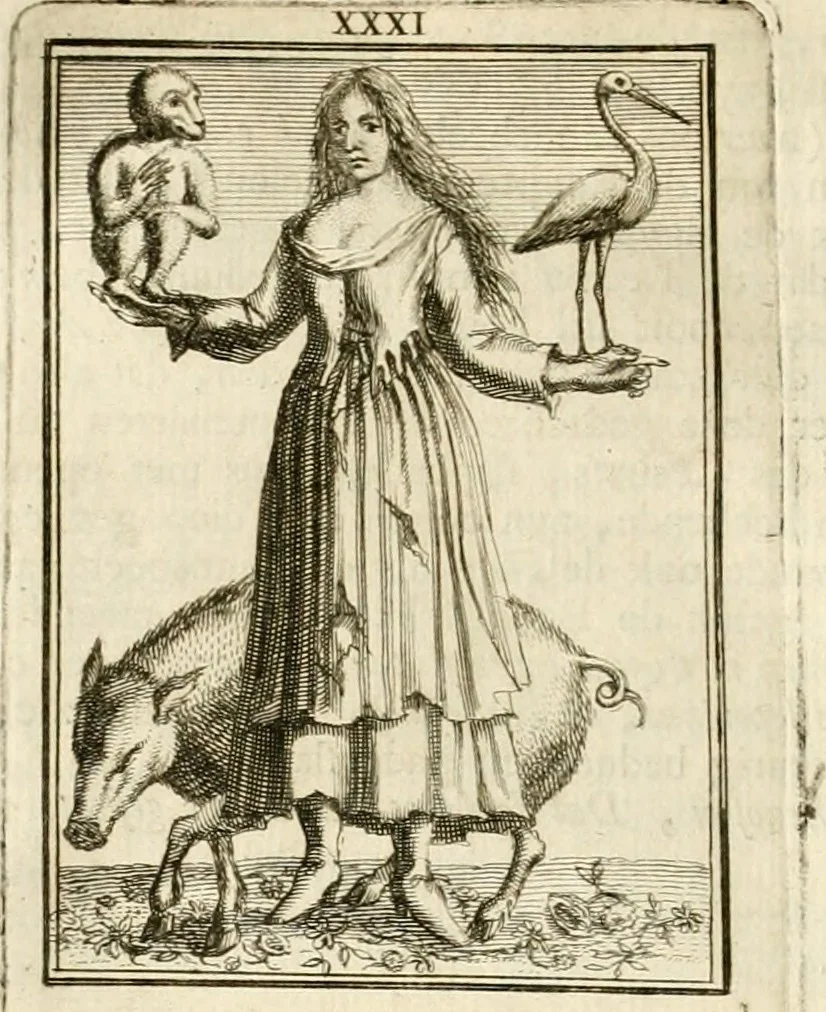 An illustration from Tafereel van overdeftige zinnebeelden : gemaelt naer de deuchden, ondeuchden, gemoetsdriften der menschen, straffen Godts, en zegeningen : eerst beschreven door Cesare Ripa, Pierius Valerianus, Orus Apollo, en anderen ..., 1722, leaf 185