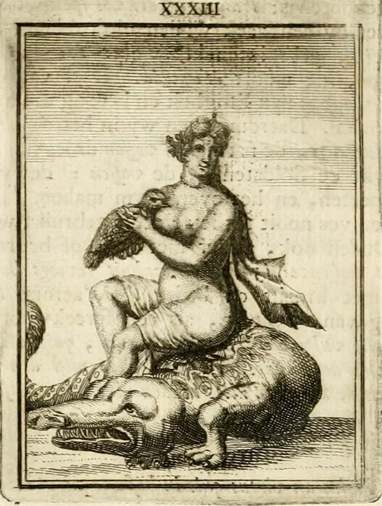 An illustration from Tafereel van overdeftige zinnebeelden : gemaelt naer de deuchden, ondeuchden, gemoetsdriften der menschen, straffen Godts, en zegeningen : eerst beschreven door Cesare Ripa, Pierius Valerianus, Orus Apollo, en anderen ..., 1722, leaf 197