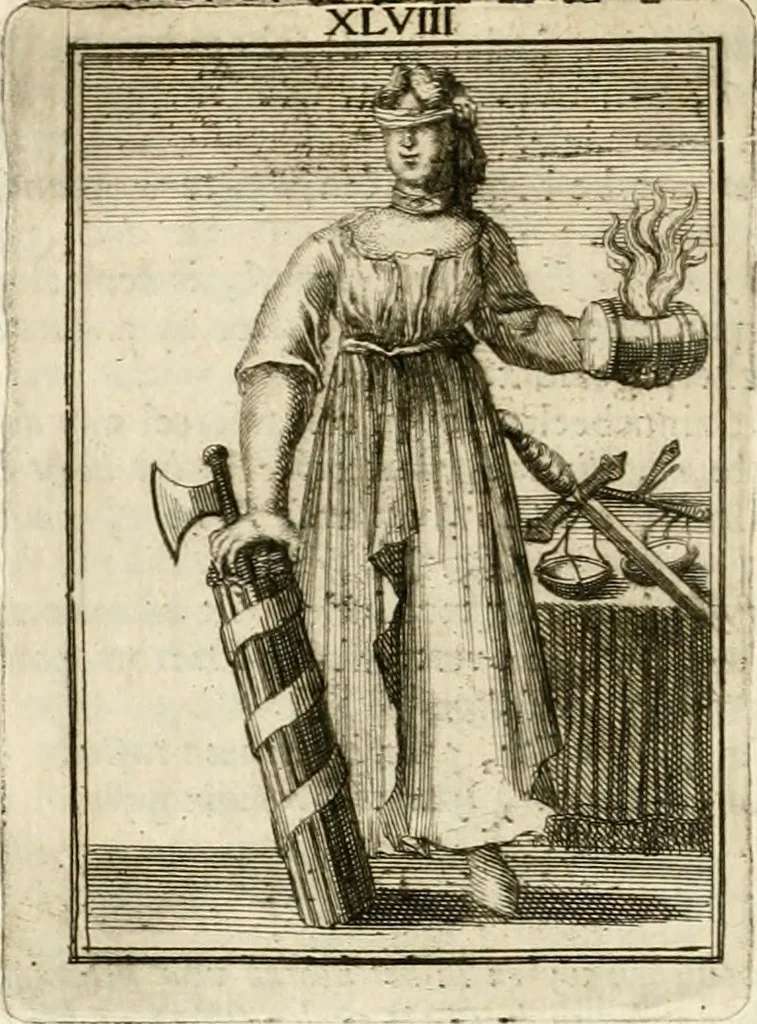 An illustration from Tafereel van overdeftige zinnebeelden : gemaelt naer de deuchden, ondeuchden, gemoetsdriften der menschen, straffen Godts, en zegeningen : eerst beschreven door Cesare Ripa, Pierius Valerianus, Orus Apollo, en anderen ..., 1722, leaf 293