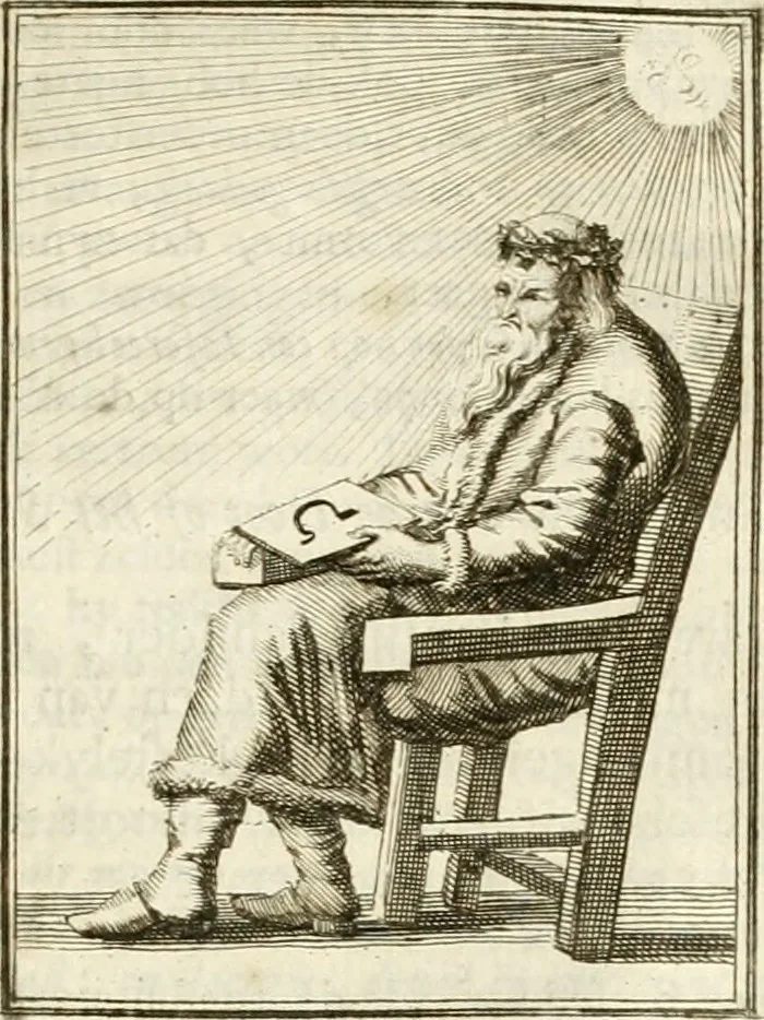 An illustration from Tafereel van overdeftige zinnebeelden : gemaelt naer de deuchden, ondeuchden, gemoetsdriften der menschen, straffen Godts, en zegeningen : eerst beschreven door Cesare Ripa, Pierius Valerianus, Orus Apollo, en anderen ..., 1722, leaf 390
