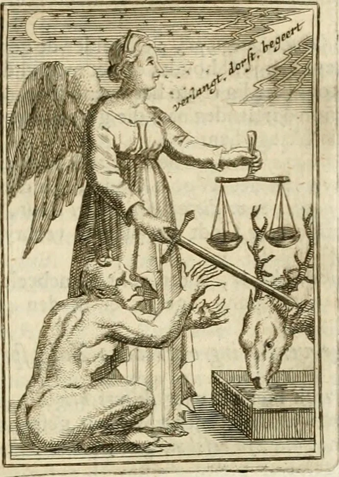 An illustration from Tafereel van overdeftige zinnebeelden : gemaelt naer de deuchden, ondeuchden, gemoetsdriften der menschen, straffen Godts, en zegeningen : eerst beschreven door Cesare Ripa, Pierius Valerianus, Orus Apollo, en anderen ..., 1722, leaf 432