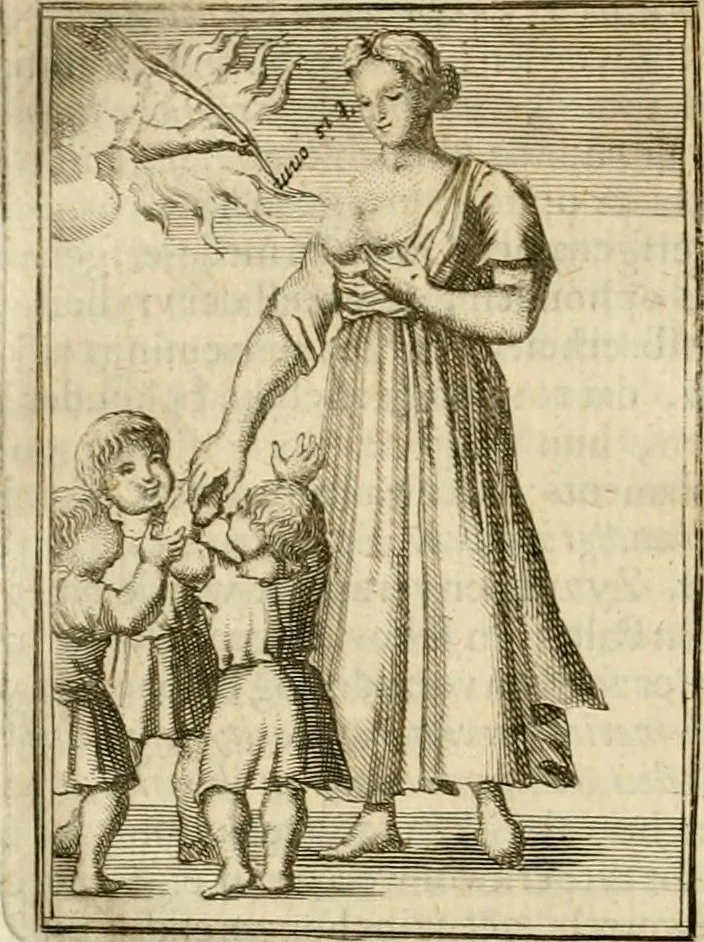 An illustration from Tafereel van overdeftige zinnebeelden : gemaelt naer de deuchden, ondeuchden, gemoetsdriften der menschen, straffen Godts, en zegeningen : eerst beschreven door Cesare Ripa, Pierius Valerianus, Orus Apollo, en anderen ..., 1722, leaf 437