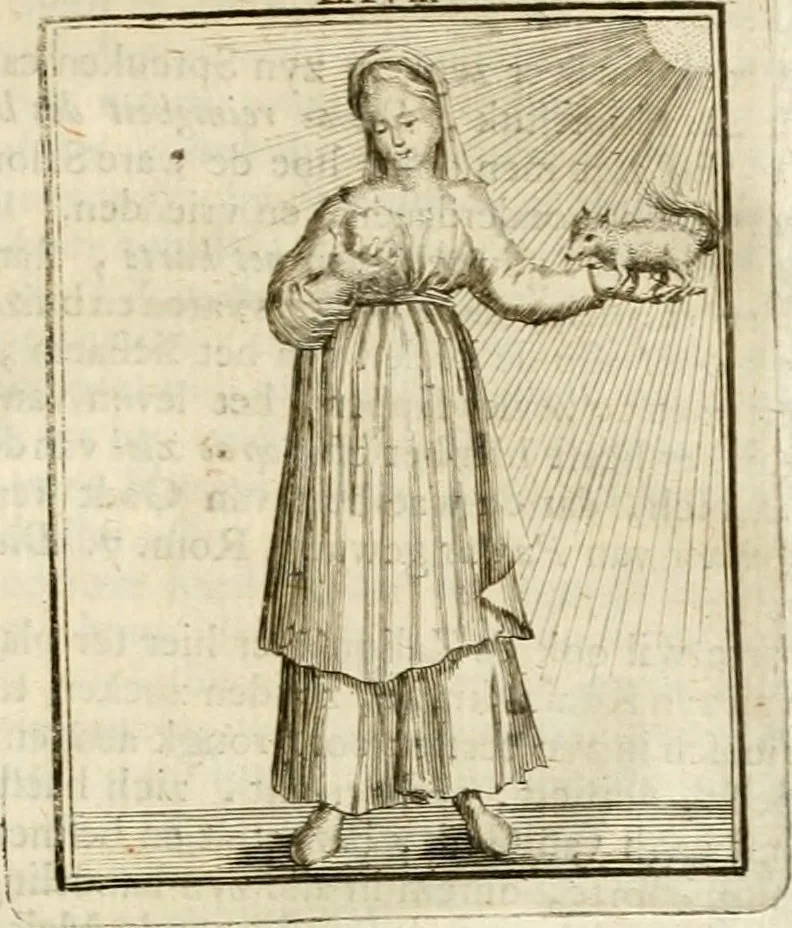 An illustration from Tafereel van overdeftige zinnebeelden : gemaelt naer de deuchden, ondeuchden, gemoetsdriften der menschen, straffen Godts, en zegeningen : eerst beschreven door Cesare Ripa, Pierius Valerianus, Orus Apollo, en anderen ..., 1722, leaf 442