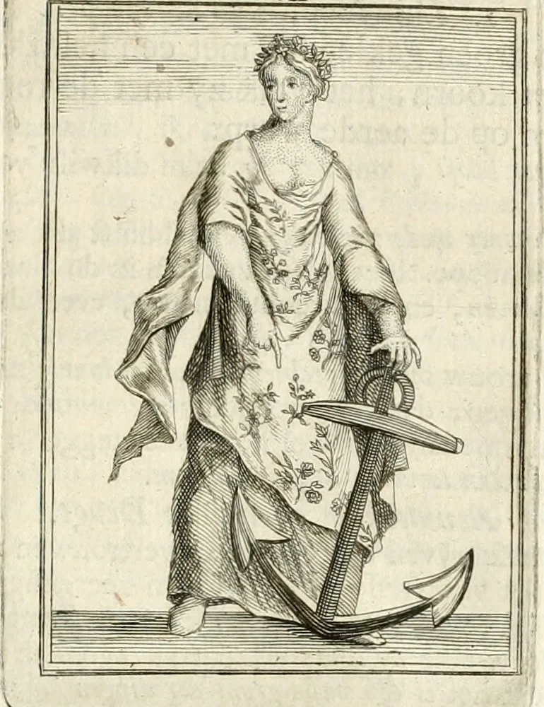An illustration from Tafereel van overdeftige zinnebeelden : gemaelt naer de deuchden, ondeuchden, gemoetsdriften der menschen, straffen Godts, en zegeningen : eerst beschreven door Cesare Ripa, Pierius Valerianus, Orus Apollo, en anderen ..., 1722, leaf 46