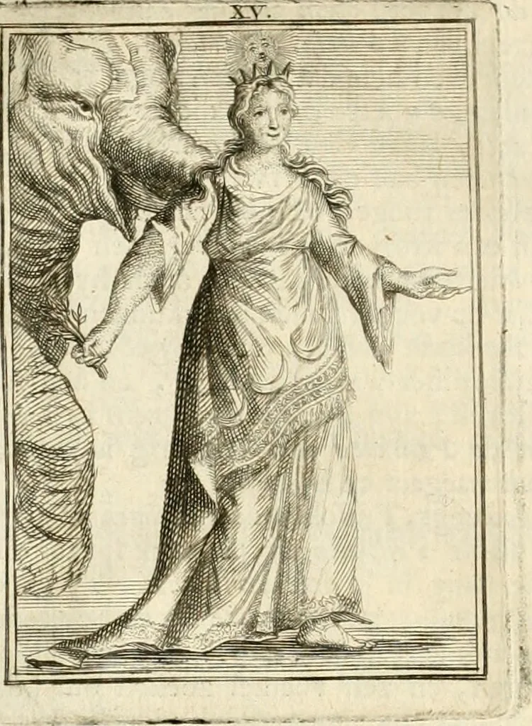 An illustration from Tafereel van overdeftige zinnebeelden : gemaelt naer de deuchden, ondeuchden, gemoetsdriften der menschen, straffen Godts, en zegeningen : eerst beschreven door Cesare Ripa, Pierius Valerianus, Orus Apollo, en anderen ..., 1722, leaf 85