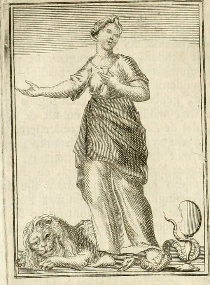 An illustration from Tafereel van overdeftige zinnebeelden : gemaelt naer de deuchden, ondeuchden, gemoetsdriften der menschen, straffen Godts, en zegeningen : eerst beschreven door Cesare Ripa, Pierius Valerianus, Orus Apollo, en anderen ..., 1722, leaf 89