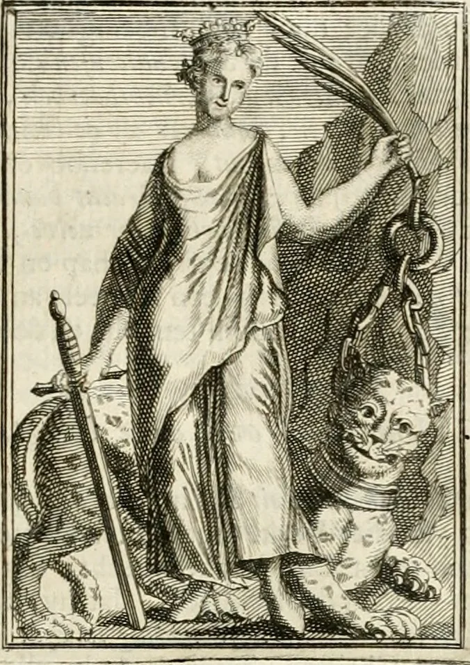 An illustration from Tafereel van overdeftige zinnebeelden : gemaelt naer de deuchden, ondeuchden, gemoetsdriften der menschen, straffen Godts, en zegeningen : eerst beschreven door Cesare Ripa, Pierius Valerianus, Orus Apollo, en anderen ..., 1722, leaf 96