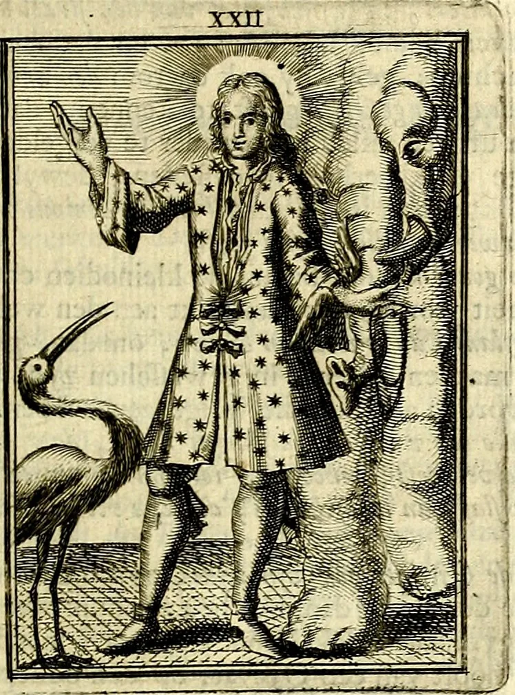 An illustration from Tafereel van overdeftige zinnebeelden, gemaelt naer de deuchden, ondeuchden, gemoetsdriften der menschen, straffen Godts, en zegeningen, 1722, leaf 122