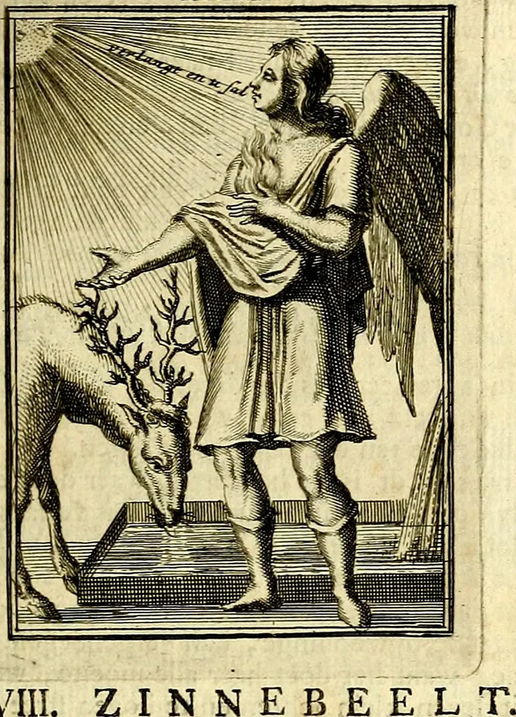 An illustration from Tafereel van overdeftige zinnebeelden, gemaelt naer de deuchden, ondeuchden, gemoetsdriften der menschen, straffen Godts, en zegeningen, 1722, leaf 170