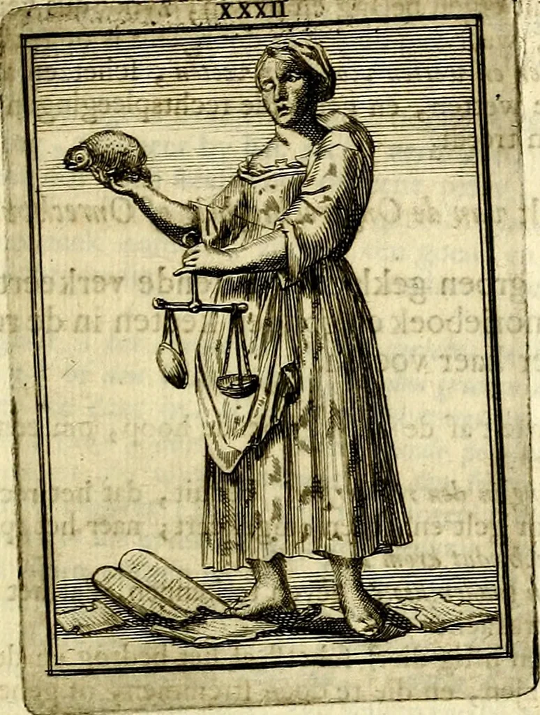 An illustration from Tafereel van overdeftige zinnebeelden, gemaelt naer de deuchden, ondeuchden, gemoetsdriften der menschen, straffen Godts, en zegeningen, 1722, leaf 194
