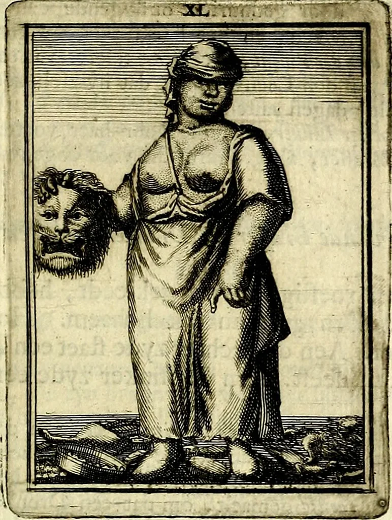 An illustration from Tafereel van overdeftige zinnebeelden, gemaelt naer de deuchden, ondeuchden, gemoetsdriften der menschen, straffen Godts, en zegeningen, 1722, leaf 240