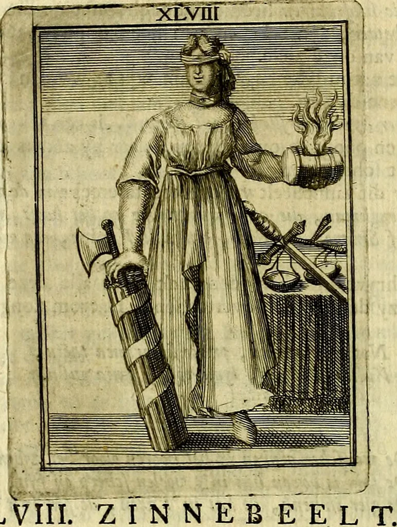 An illustration from Tafereel van overdeftige zinnebeelden, gemaelt naer de deuchden, ondeuchden, gemoetsdriften der menschen, straffen Godts, en zegeningen, 1722, leaf 295