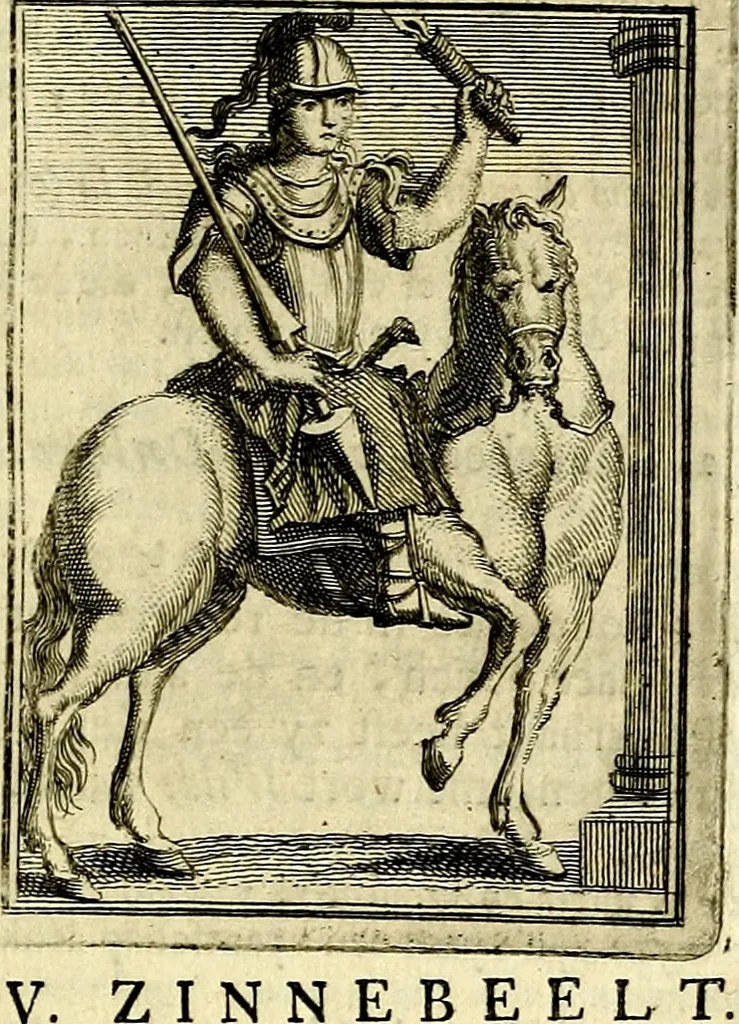 An illustration from Tafereel van overdeftige zinnebeelden, gemaelt naer de deuchden, ondeuchden, gemoetsdriften der menschen, straffen Godts, en zegeningen, 1722, leaf 348