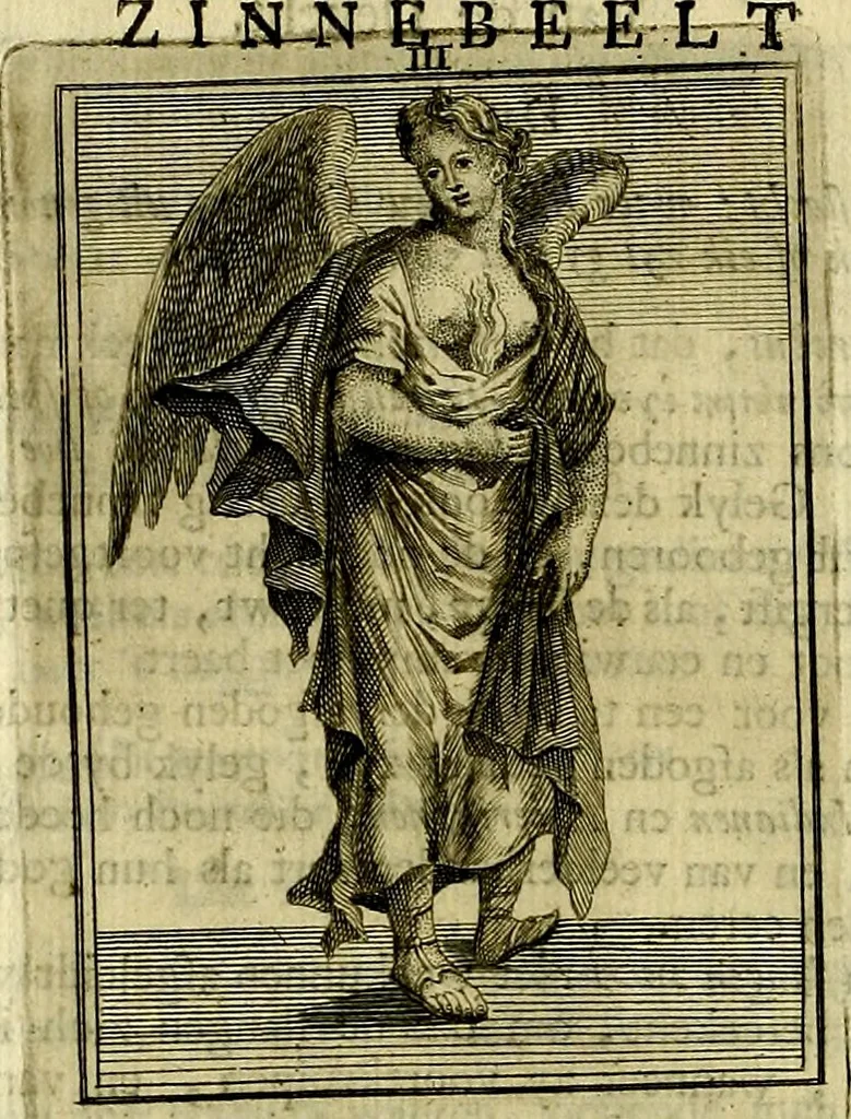 An illustration from Tafereel van overdeftige zinnebeelden, gemaelt naer de deuchden, ondeuchden, gemoetsdriften der menschen, straffen Godts, en zegeningen, 1722, leaf 35