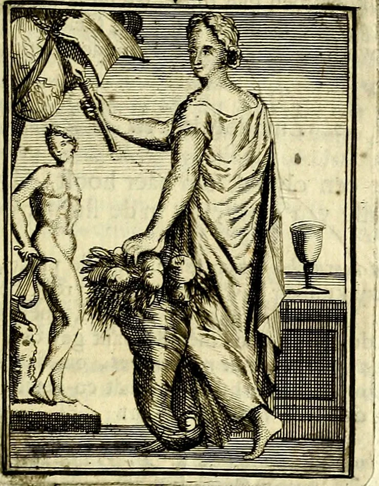 An illustration from Tafereel van overdeftige zinnebeelden, gemaelt naer de deuchden, ondeuchden, gemoetsdriften der menschen, straffen Godts, en zegeningen, 1722, leaf 364