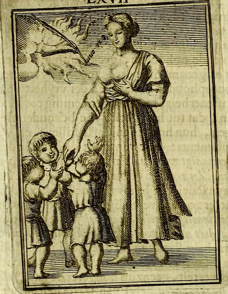 An illustration from Tafereel van overdeftige zinnebeelden, gemaelt naer de deuchden, ondeuchden, gemoetsdriften der menschen, straffen Godts, en zegeningen, 1722, leaf 439