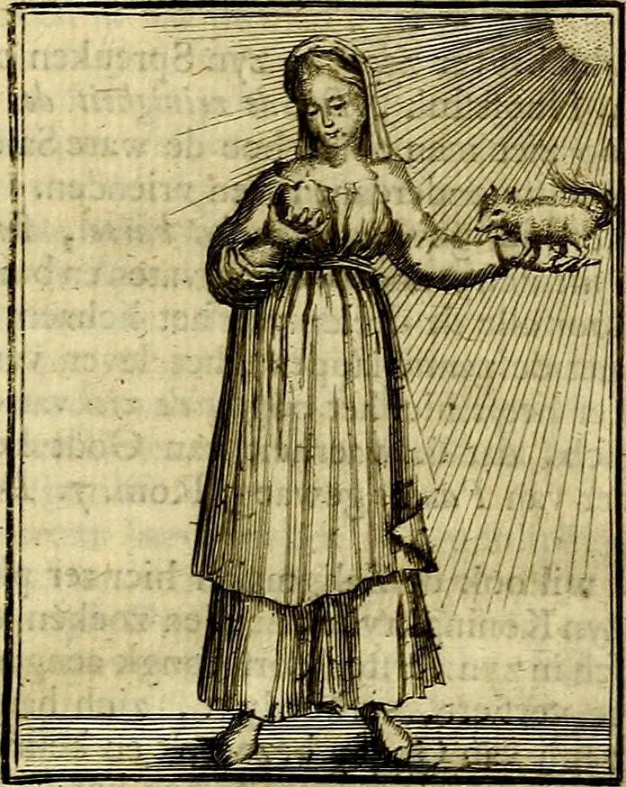 An illustration from Tafereel van overdeftige zinnebeelden, gemaelt naer de deuchden, ondeuchden, gemoetsdriften der menschen, straffen Godts, en zegeningen, 1722, leaf 444