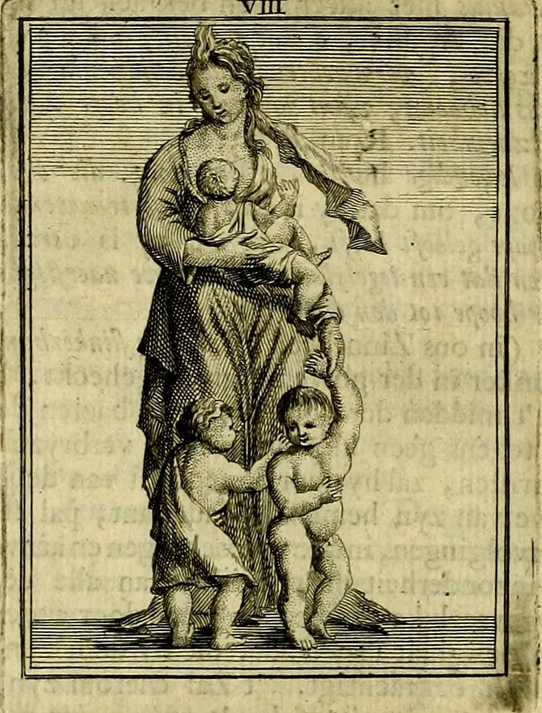 An illustration from Tafereel van overdeftige zinnebeelden, gemaelt naer de deuchden, ondeuchden, gemoetsdriften der menschen, straffen Godts, en zegeningen, 1722, leaf 51
