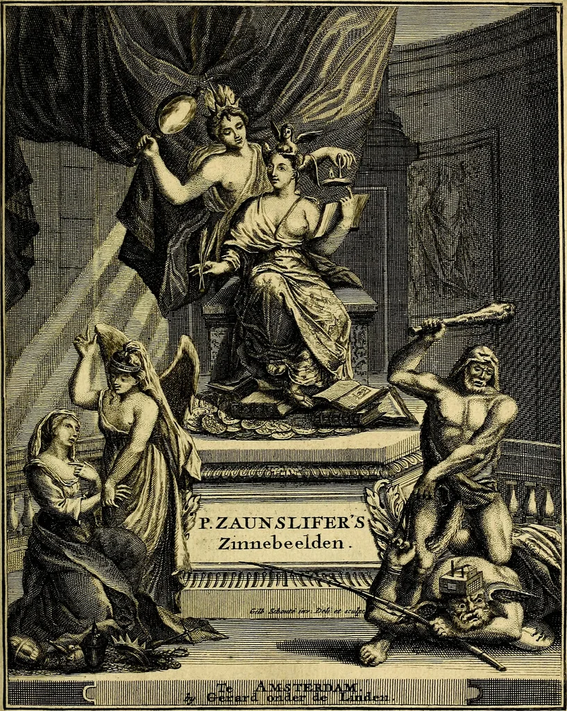 An illustration from Tafereel van overdeftige zinnebeelden, gemaelt naer de deuchden, ondeuchden, gemoetsdriften der menschen, straffen Godts, en zegeningen, 1722, leaf 6