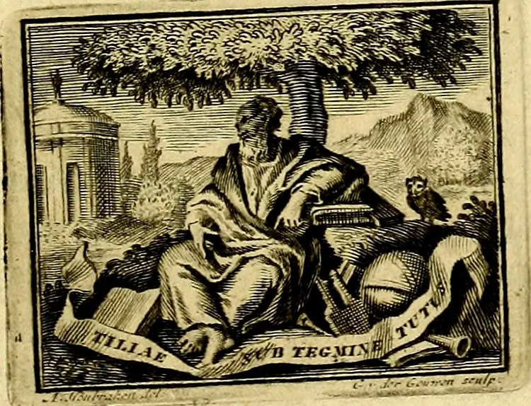 An illustration from Tafereel van overdeftige zinnebeelden, gemaelt naer de deuchden, ondeuchden, gemoetsdriften der menschen, straffen Godts, en zegeningen, 1722, leaf 8