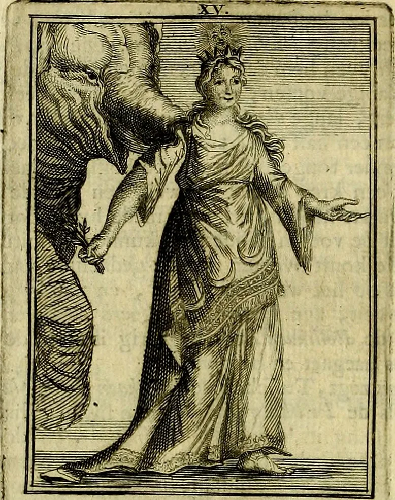 An illustration from Tafereel van overdeftige zinnebeelden, gemaelt naer de deuchden, ondeuchden, gemoetsdriften der menschen, straffen Godts, en zegeningen, 1722, leaf 87