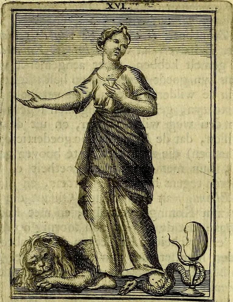 An illustration from Tafereel van overdeftige zinnebeelden, gemaelt naer de deuchden, ondeuchden, gemoetsdriften der menschen, straffen Godts, en zegeningen, 1722, leaf 91