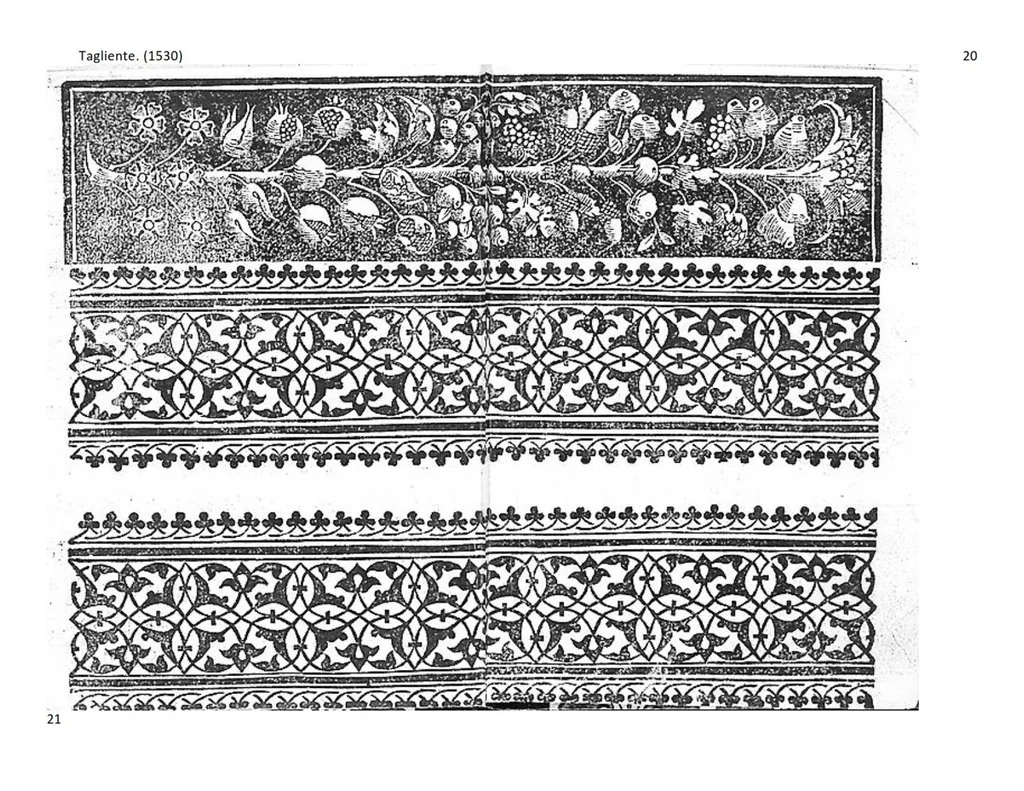 An illustration from Opera nuova che insegna a le donne cusire, a racammare, & a disegnare a ciascuno: et la detta opera sara di grande utilita ad ogni artista, per esser il disegno a ognuno necessario, la qual intitolata esempio di recammi, 1530, leaf 19