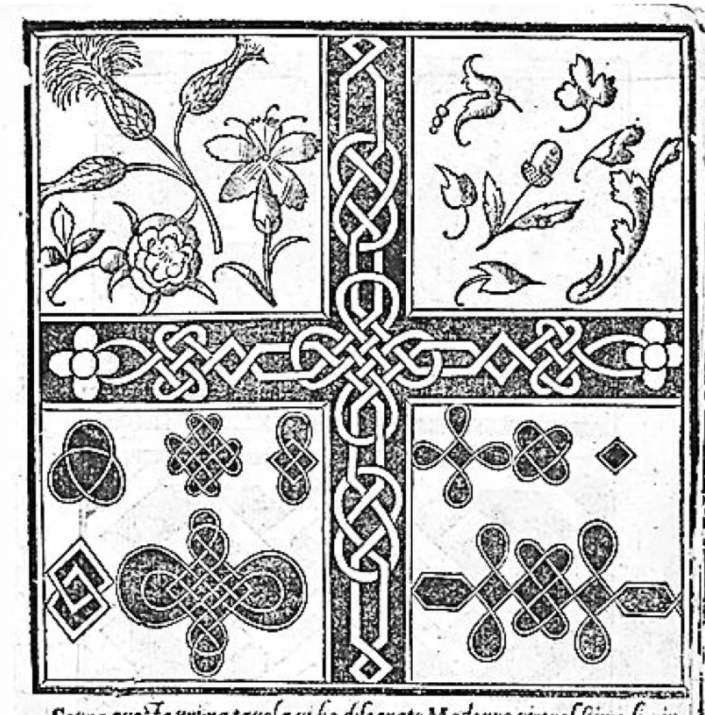 An illustration from Opera nuova che insegna a le donne cusire, a racammare, & a disegnare a ciascuno: et la detta opera sara di grande utilita ad ogni artista, per esser il disegno a ognuno necessario, la qual intitolata esempio di recammi, 1530, leaf 2
