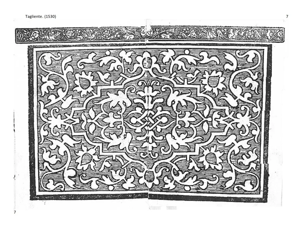 An illustration from Opera nuova che insegna a le donne cusire, a racammare, & a disegnare a ciascuno: et la detta opera sara di grande utilita ad ogni artista, per esser il disegno a ognuno necessario, la qual intitolata esempio di recammi, 1530, leaf 6