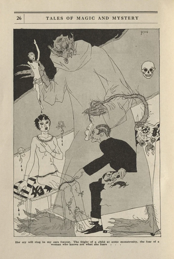 An illustration from Tales of Magic and Mystery, Vol. 1, No. 1 (December 1927), 1927, leaf 27