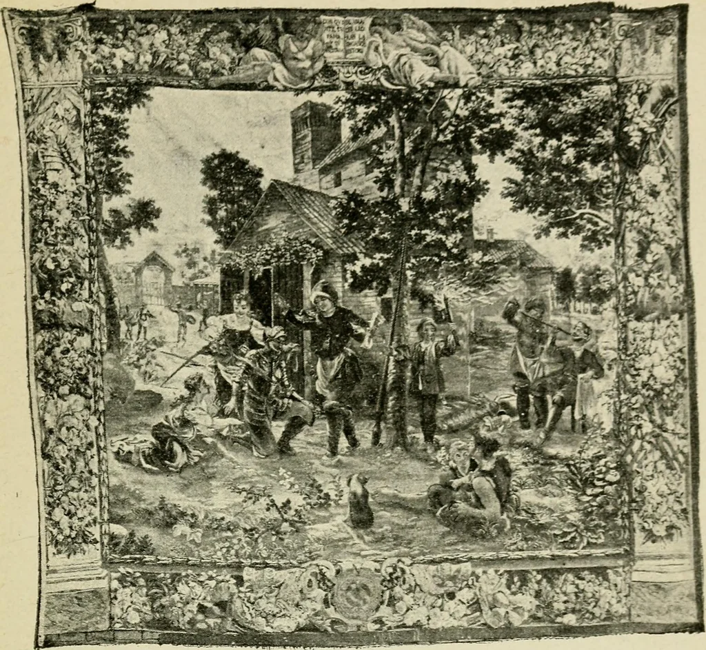 An illustration from Tapestries and carpets from the palace of the Pardo [sic], woven at the royal manufactory of Madrid, loaned by His Majesty the King of Spain for exhibition by the Hispanic Society of America, 1917, leaf 34