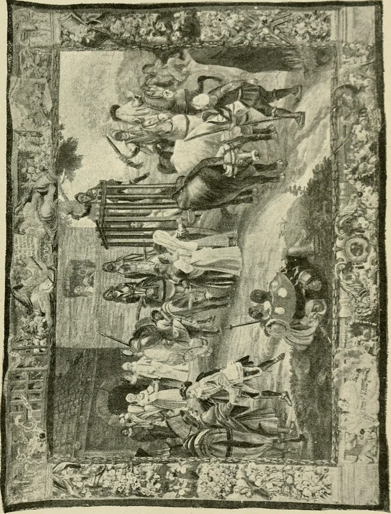 An illustration from Tapestries and carpets from the palace of the Pardo [sic], woven at the royal manufactory of Madrid, loaned by His Majesty the King of Spain for exhibition by the Hispanic Society of America, 1917, leaf 36