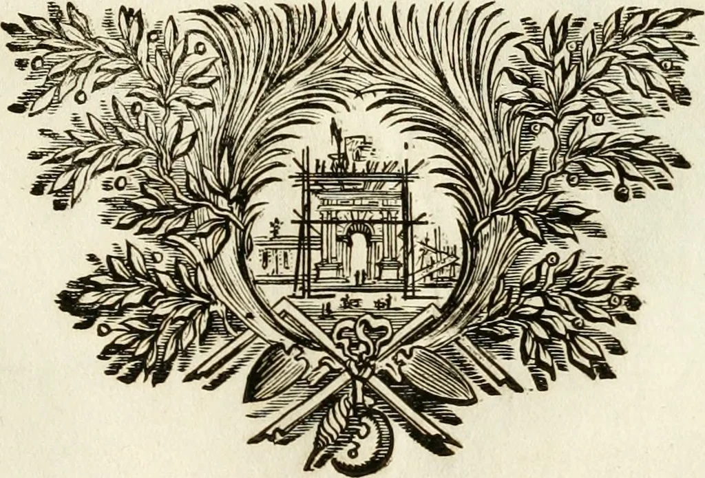 An illustration from Tapisseries du roy, ou sont representez les quatre elemens et les quatre saisons : avec les devises qvi les accompagnent et leur explication = Königliche französische Tapezereyen, oder überaus schöne Sinn-Bilder, in welchen die vier Element, samt den vier Jahr-Zeiten, neben den Dencksprüchen und ihren Ausslegungen, vorgestellet werden, 1690, leaf 108