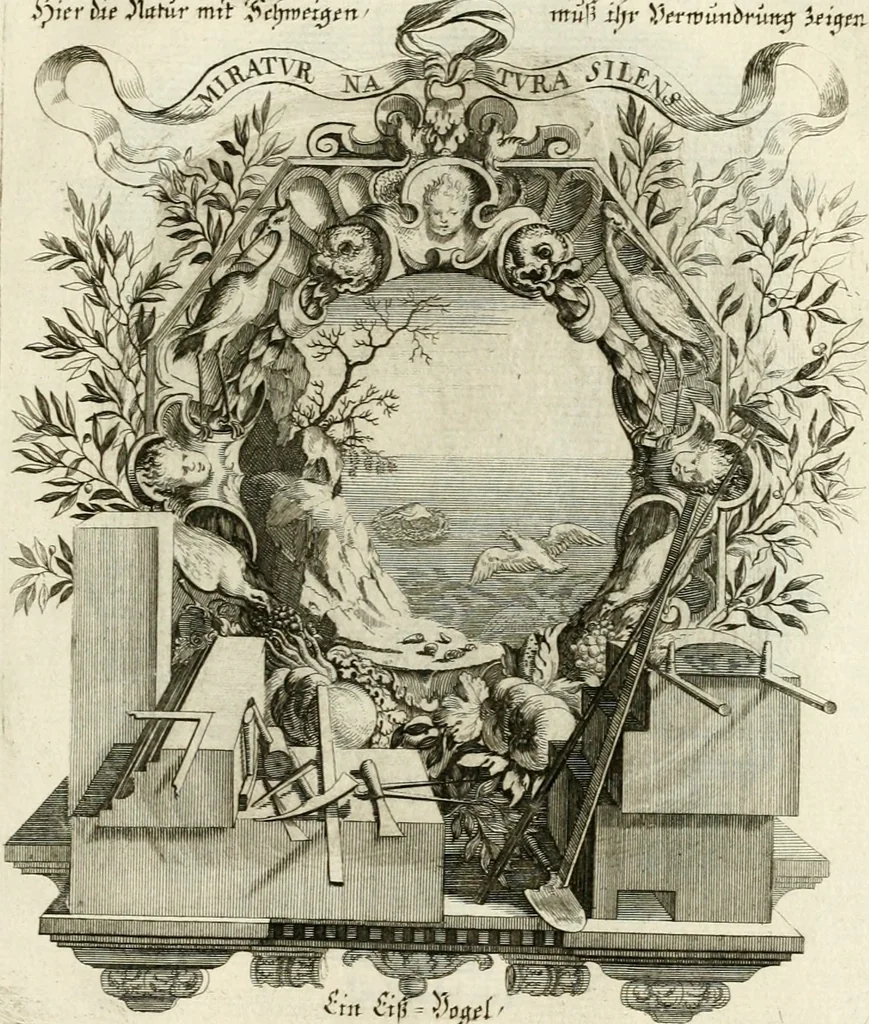 An illustration from Tapisseries du roy, ou sont representez les quatre elemens et les quatre saisons : avec les devises qvi les accompagnent et leur explication = Königliche französische Tapezereyen, oder überaus schöne Sinn-Bilder, in welchen die vier Element, samt den vier Jahr-Zeiten, neben den Dencksprüchen und ihren Ausslegungen, vorgestellet werden, 1690, leaf 118