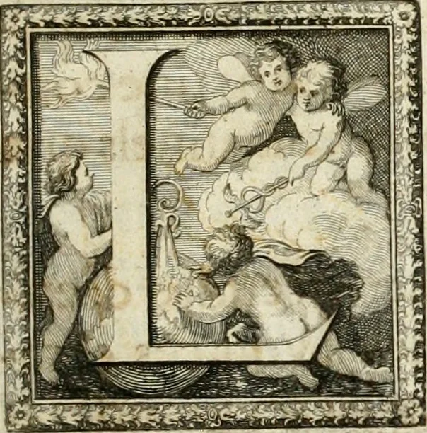 An illustration from Tapisseries du roy, ou sont representez les quatre elemens et les quatre saisons : avec les devises qvi les accompagnent et leur explication = Königliche französische Tapezereyen, oder überaus schöne Sinn-Bilder, in welchen die vier Element, samt den vier Jahr-Zeiten, neben den Dencksprüchen und ihren Ausslegungen, vorgestellet werden, 1690, leaf 12