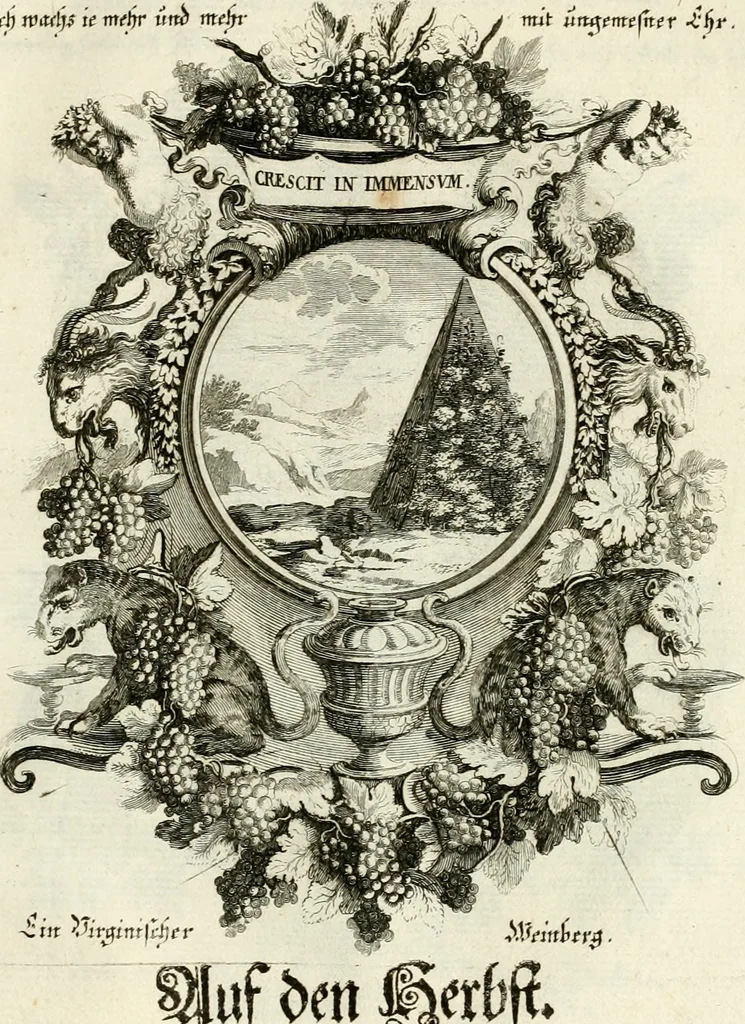 An illustration from Tapisseries du roy, ou sont representez les quatre elemens et les quatre saisons : avec les devises qvi les accompagnent et leur explication = Königliche französische Tapezereyen, oder überaus schöne Sinn-Bilder, in welchen die vier Element, samt den vier Jahr-Zeiten, neben den Dencksprüchen und ihren Ausslegungen, vorgestellet werden, 1690, leaf 130
